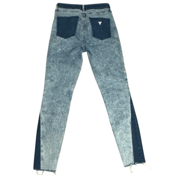 GUESS Acid Wash Two Tone 1981 Skinny Blue Denim Jeans Sz 28 Mid Rise Fray Ankle - Picture 2 of 9